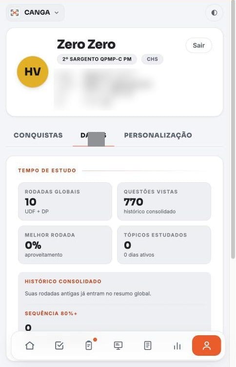 Tela real do app: Dados, o raio-x do estudo